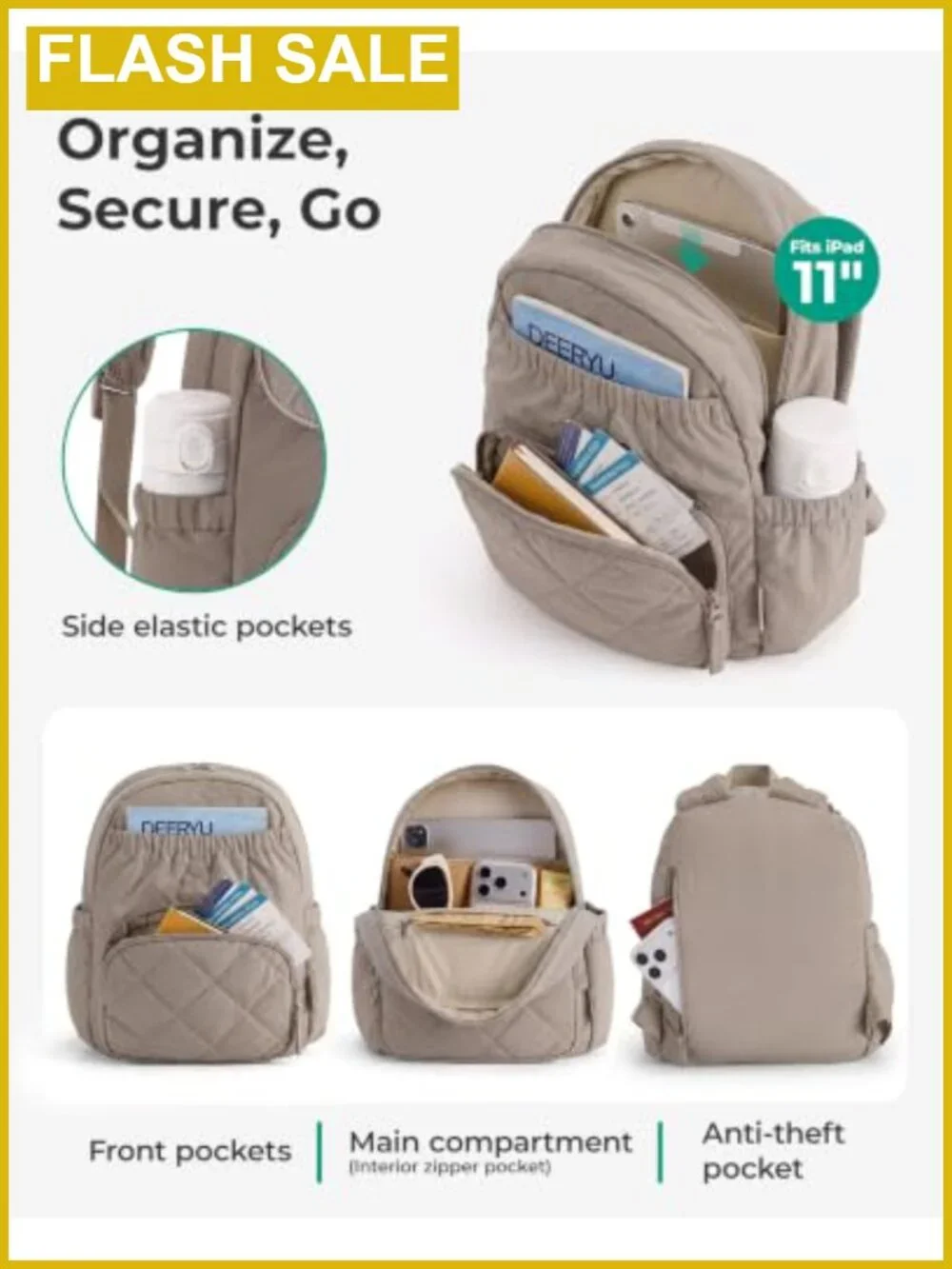 Quilted Puffer Mini Backpack Purse for Women Adjustable Straps Tablet Pocket